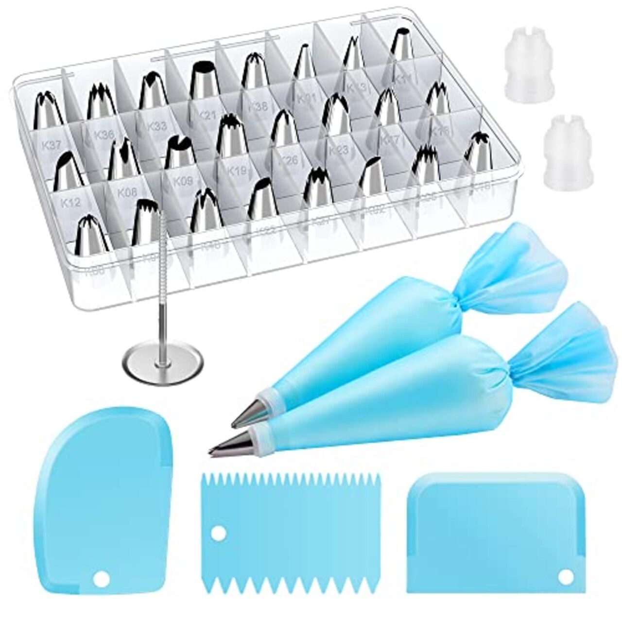 32-Piece Piping Bags and Tips Set with 24 Icing Piping Tips, 2 Reusable Pastry Bags 12 Inch, Reusable Piping Icing Bags and Tips, Cake Decorating Kit for Frosting Cookie, Cupcake